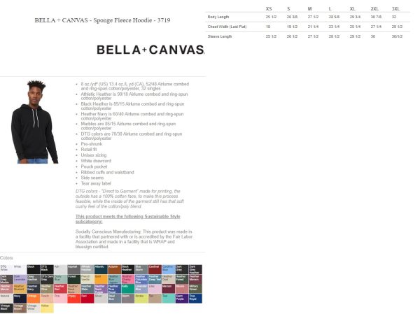 3719 - BELLA + CANVAS - Sponge Fleece Hoodie - Image 2