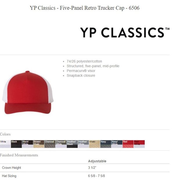 6506 - YP Classics - Five-Panel Retro Trucker Cap - Image 2